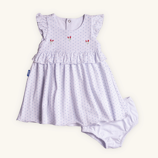 Vestido Bebê Menina Flor Pois em Meia Malha Nobre 100% Algodão