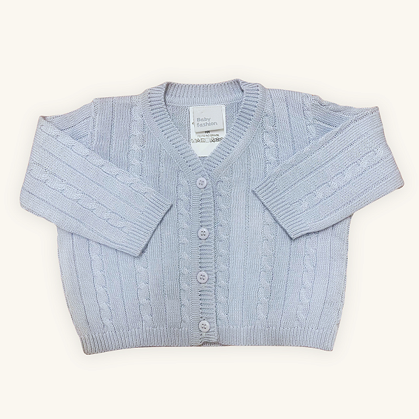 Casaco Bebê Menino Azul Claro Tranças Tricot Premium
