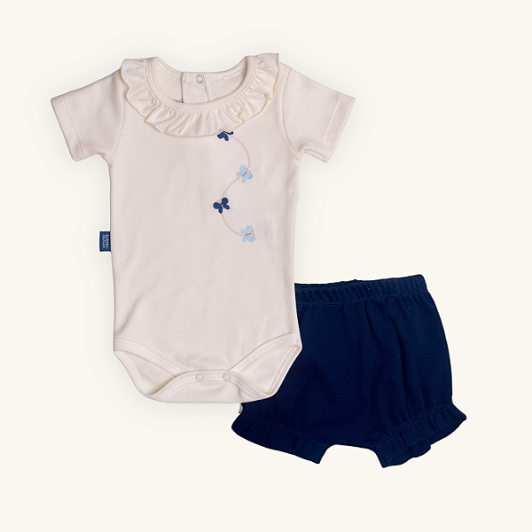 Conjunto Body e Short Bebê Borboletas Suedine 100% Algodão Premium