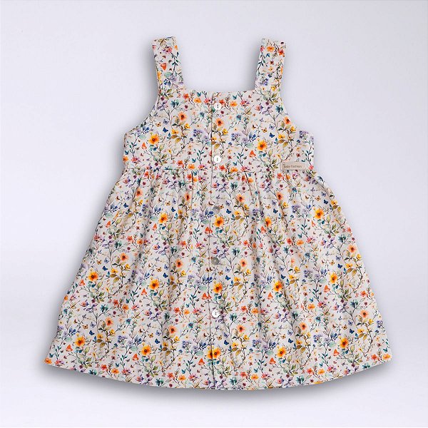 Vestido Infantil Flores Borboleta Tricoline 100% Algodão Premium