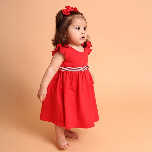 Vestido Bebê Vermelho Com Laço e Calcinha 100% Algodão Premium