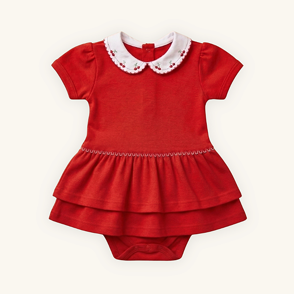 Vestido Body Bebê Vermelho Gola Cerejinhas 100% Algodão Premium