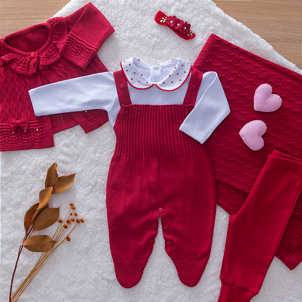 Saída Maternidade Menina Tricot Vermelho 6 Peças Premium
