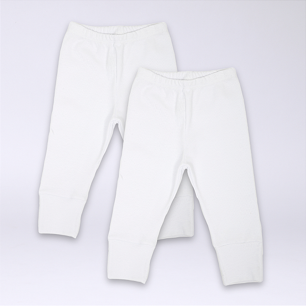 Kit Calça Bebê Branco e Branco Suedine Premium 100% Algodão 2 und