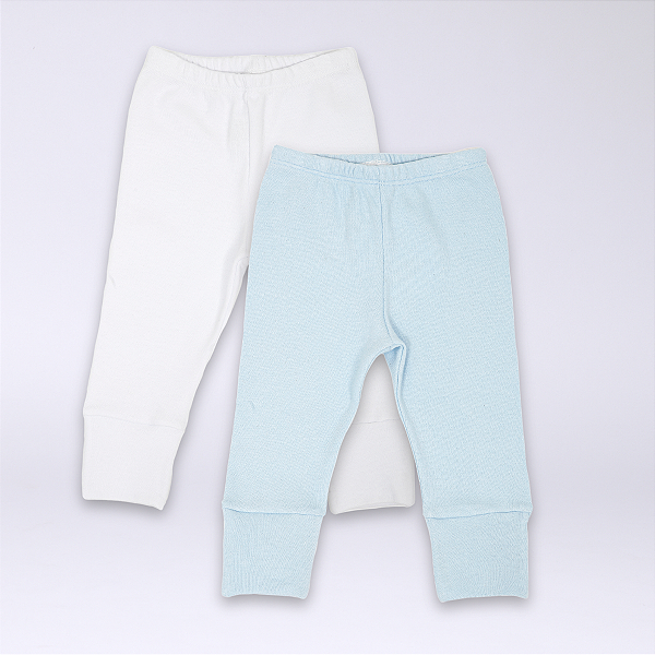 Kit Calça Bebê Branco e Azul Claro Suedine Premium 100% Algodão 2 und