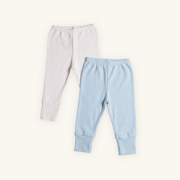 Kit Calça Bebê Branco e Azul Claro Suedine Premium 100% Algodão 2 und