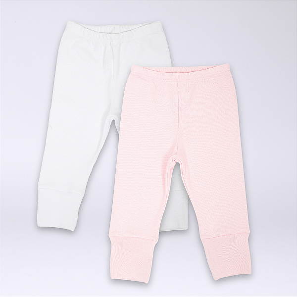 Kit Calça Bebê Branco e Rosa Suedine Premium 100% Algodão 2 und