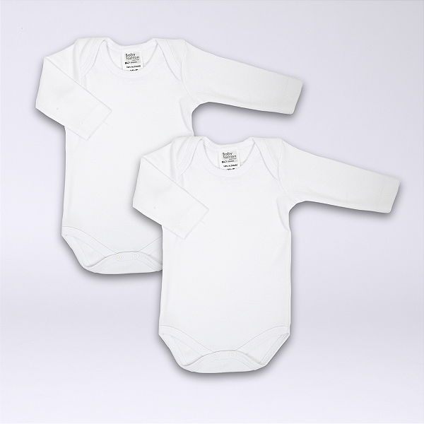 Kit Body Bebê Manga Longa Branco e Branco em Suedine 100% Algodão 2un