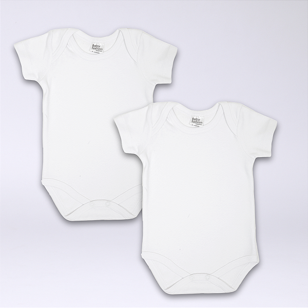 Kit Body Bebê Manga Curta Branco e Branco em Suedine 100% Algodão 2un