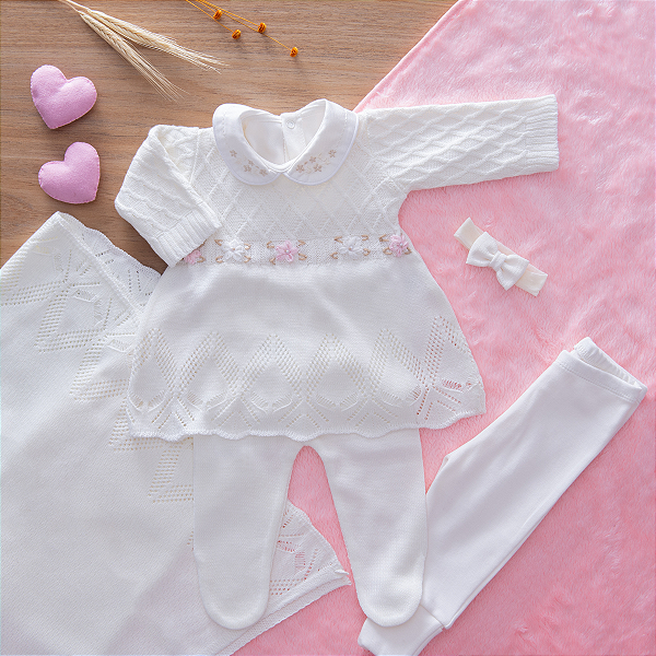 Saída Maternidade Menina Tricot Cru 6 Peças Premium