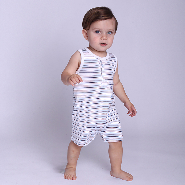 Romper Bebê Menino Listrado Aviãozinho Bordado Suedine Premium