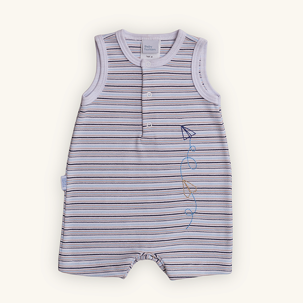 Romper Bebê Menino Listrado Aviãozinho Bordado Suedine Premium