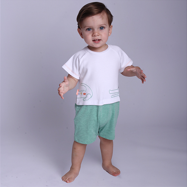 Romper Bebê Menino Jacaré Bordado Engraçado Suedine Premium