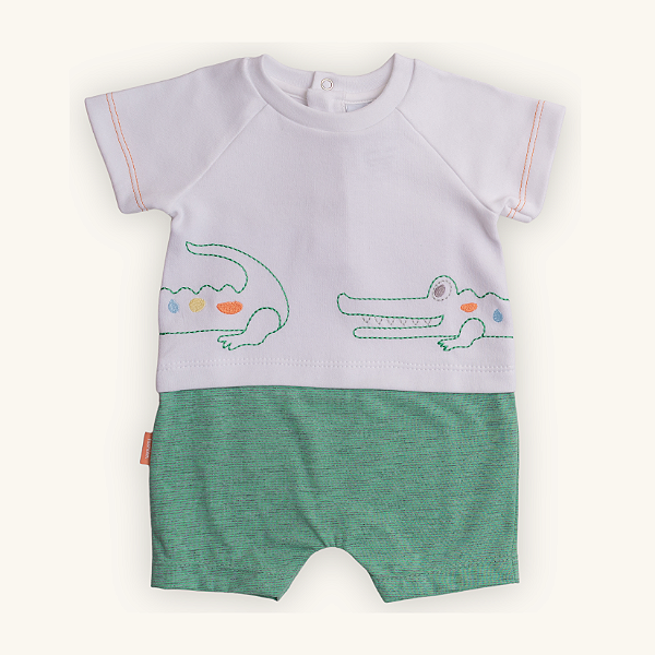 Romper Bebê Menino Jacaré Bordado Engraçado Suedine Premium