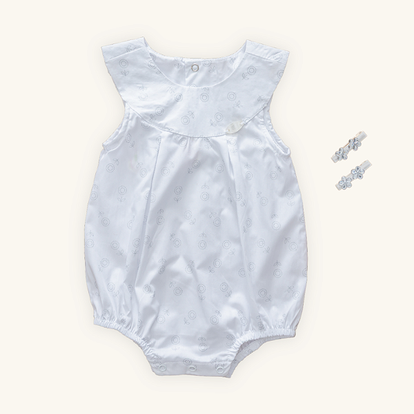 Macaquinho Romper Bebê Menina Chique Branco Tricoline 100% Algodão
