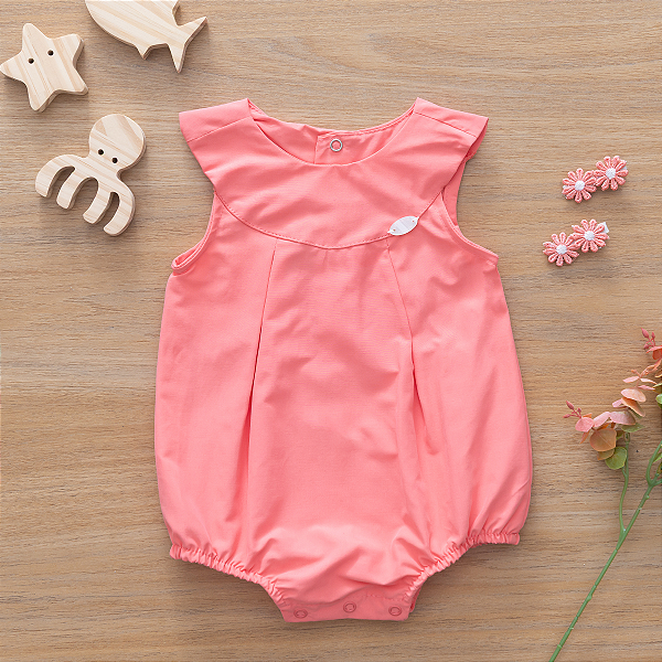 Macaquinho Romper Bebê Menina Chique Carmim Tricoline 100% Algodão