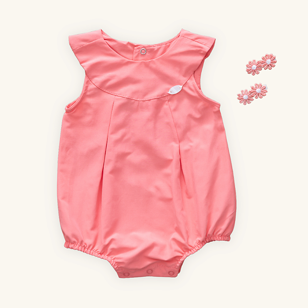 Macaquinho Romper Bebê Menina Chique Carmim Tricoline 100% Algodão