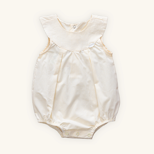 Macaquinho Romper Bebê Menina Chique Amarelo Tricoline 100% Algodão