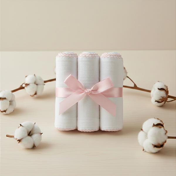 Kit 3 Fraldas de Ombro Brancas Luxo Bainha e Picueta Rosa Cremer