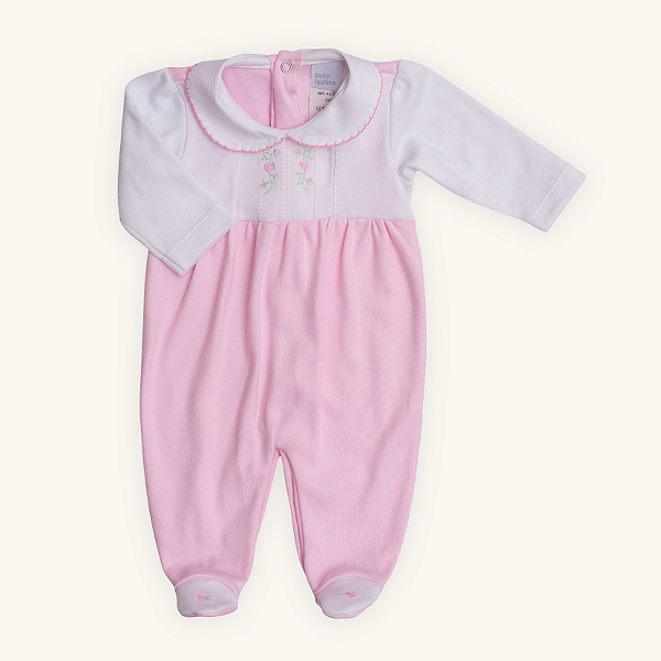 Macacão Bebê Menina Rosa Bordado Suedine 100% Algodão Premium