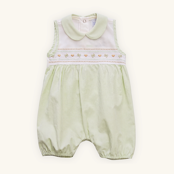 Romper Bebê Menina Tricoline 100% Algodão Xadrez Verde e Bordado Laços