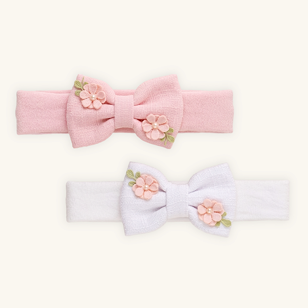 Faixa de Cabelo Bebê Laço Linho Flores Meia Seda