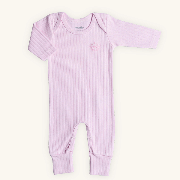 Macacão Bebê 100% Algodão Suedine Premium Longo Canelado Rosa