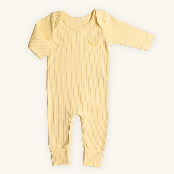 Macacão Bebê 100% Algodão Suedine Premium Longo Canelado Amarelo