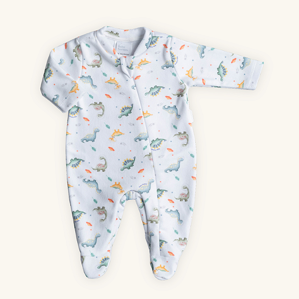 Macacão Bebê Soft Premium Zíper Dinossauro Pijama