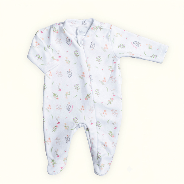 Macacão Bebê Soft Premium Zíper Floral Pijama