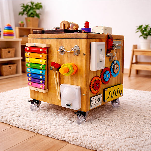 Cubo Sensorial Baú - com 22 atividades educativas Montessori
