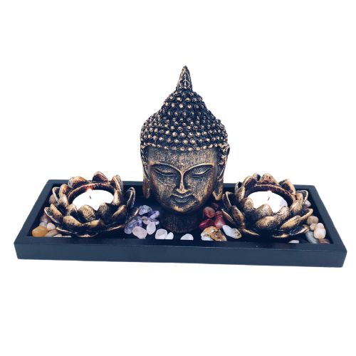 Castiçal Zen Garden com Buda Bronzeado