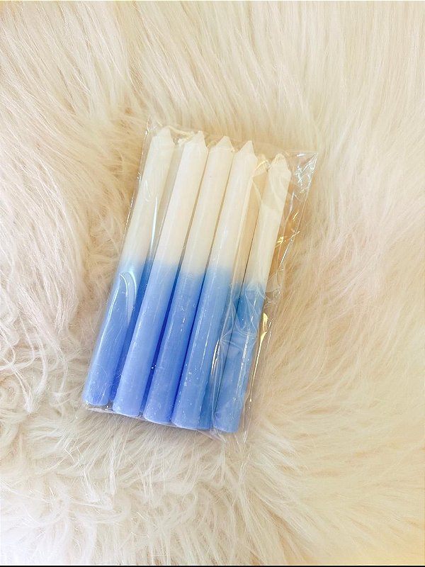 Vela palito Azul e branca - pacote com 9 un