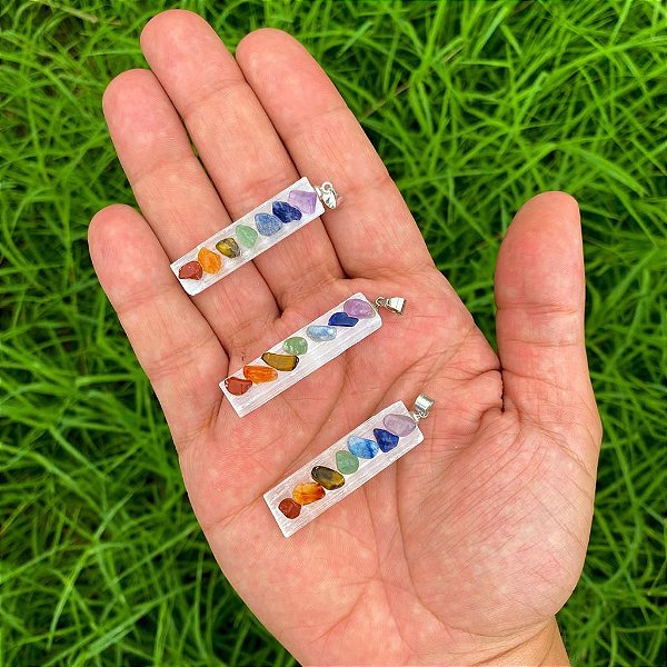 Pingente de selenita branca 7 Chakras
