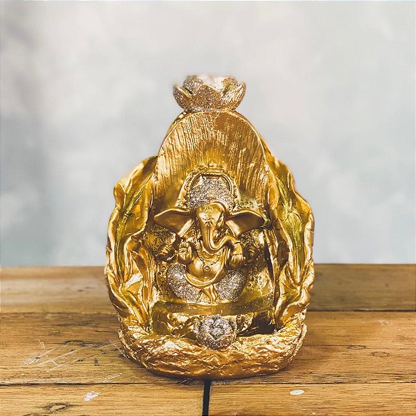 incensário Cascata Ganesha dourado