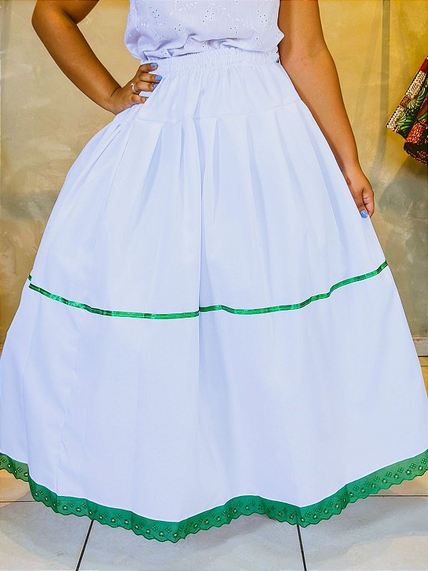 Saia Oxford com bordado verde