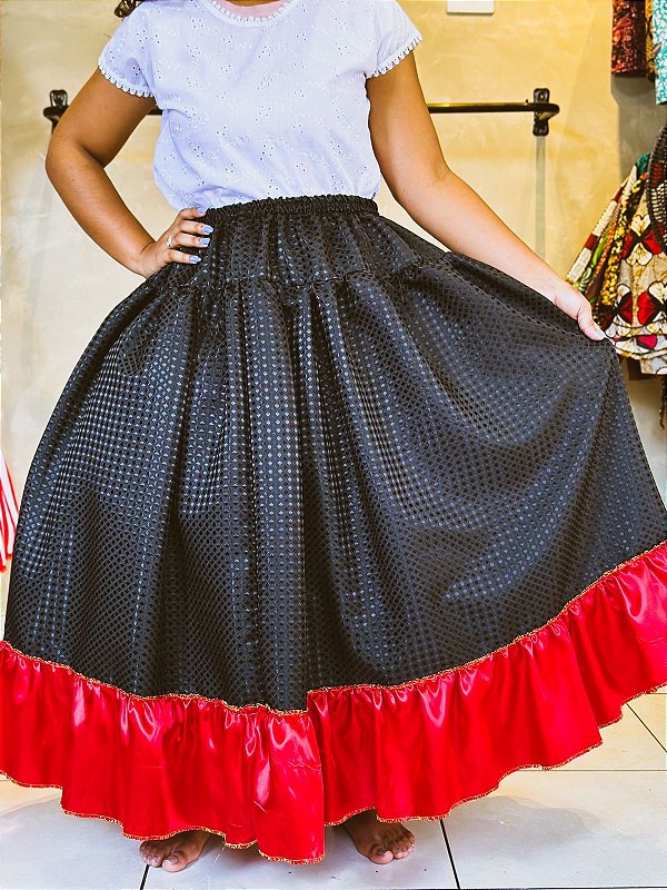 Saia Jacquard preta e vermelho