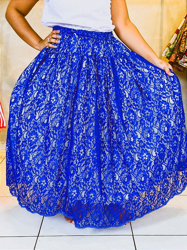 Saia de renda azul escuro com branco
