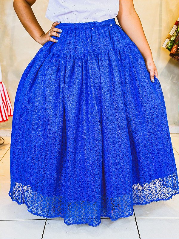Saia de renda azul escuro