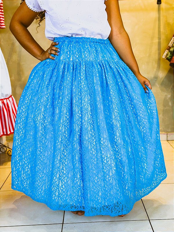 Saia rendada azul Celeste