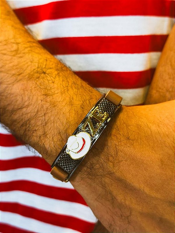 Pulseira Zé Pilintra de couro e banhado