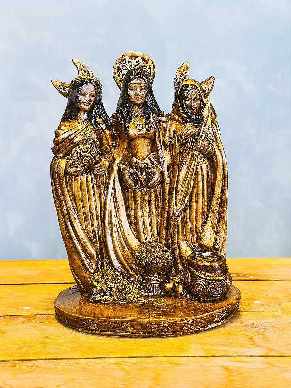 Imagem deusa tríplice dourado 28cm