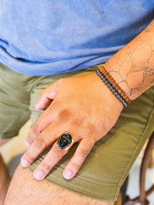 Anel Exu 7 encruzilhadas - oval dourado