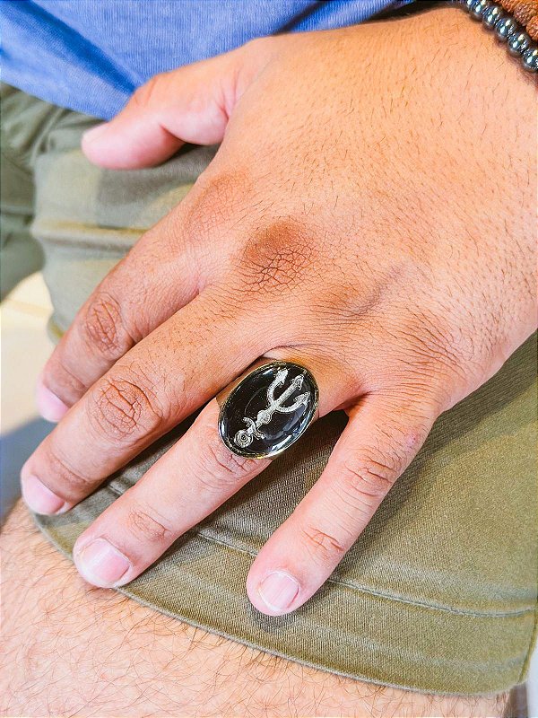 Anel tridente exu  - oval preto