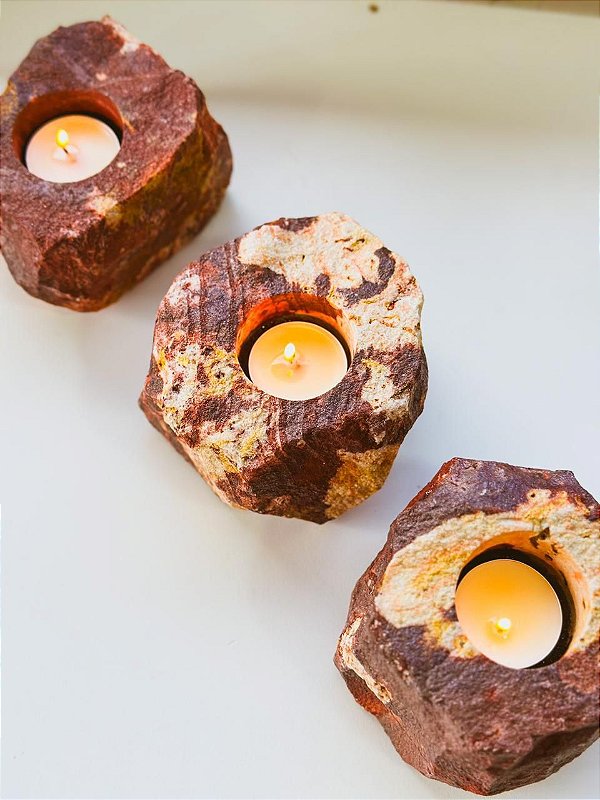 Porta vela Jaspe Mokaita -  Jovialidade e força