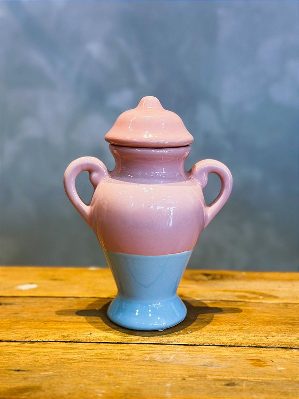 Quartinha de louça Rosa e Azul 18cm c/ asa