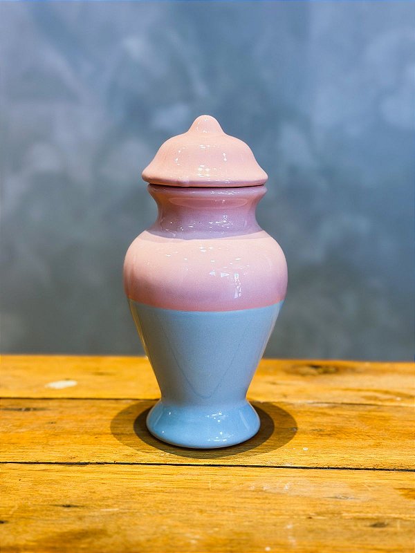 Quartinha de louça Rosa e Azul 18cm s/ asa