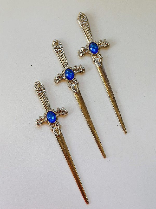 Punhal prata com strass azul