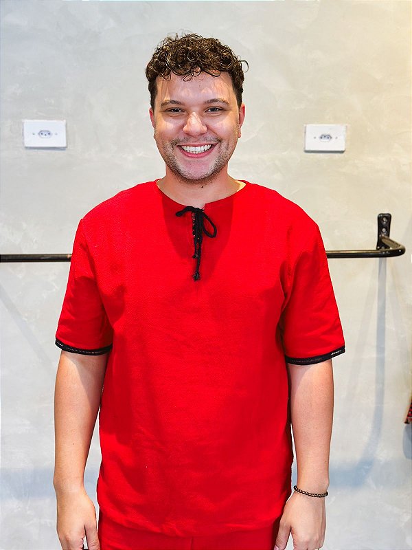 Conjunto sacaria algodão vermelho com preto - Unissex