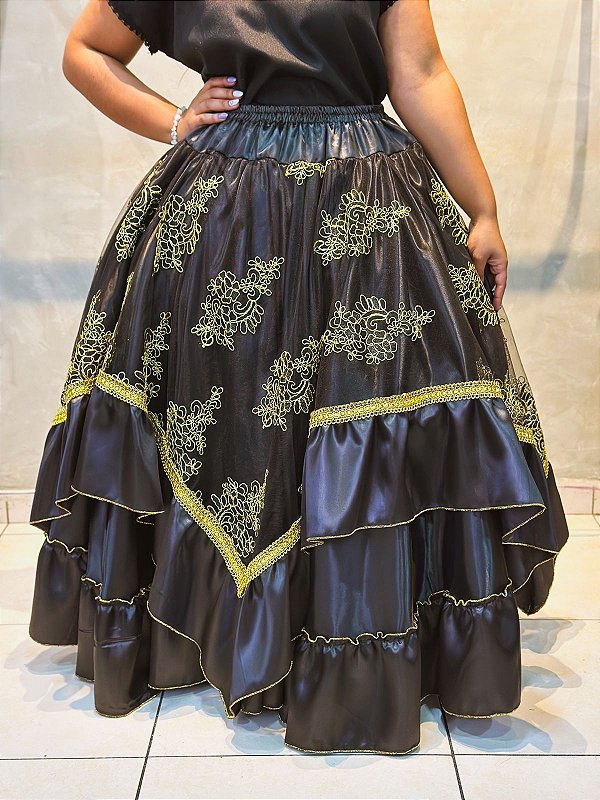 Saia luxo preto com dourado 14m de roda